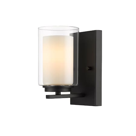 Willow 1 Light Wall Sconce, Matte Black, Inner White & Outer Clear